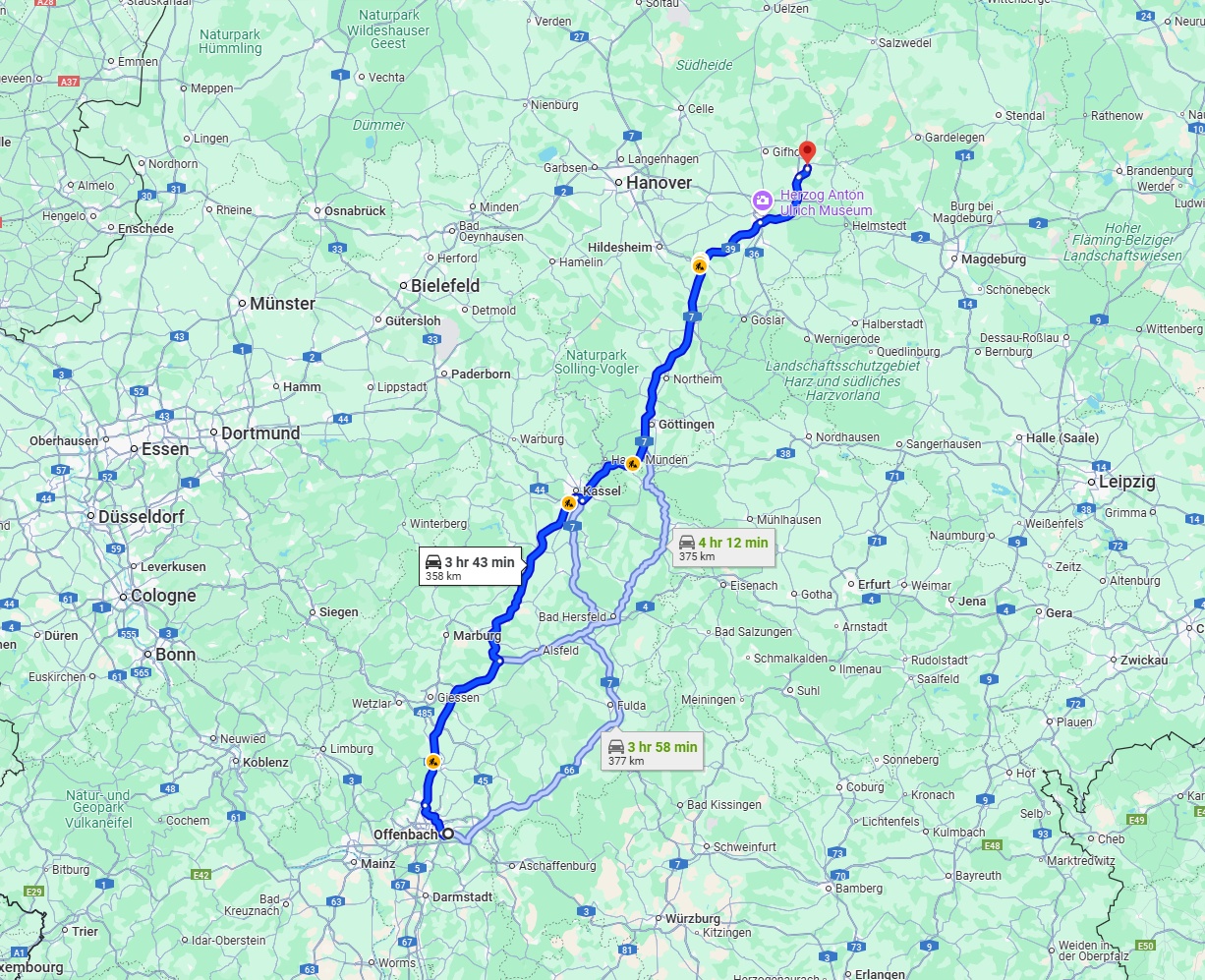 Anreise von Offenbach am Main Zu Wolfsburg Über via A7