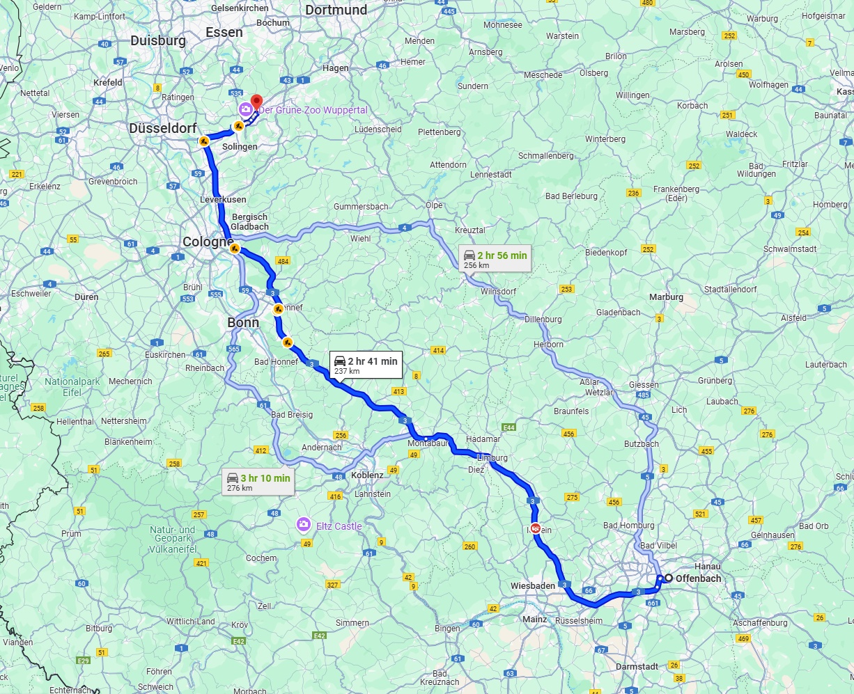 Anreise von Offenbach am Main Zu Wuppertal Über via A3