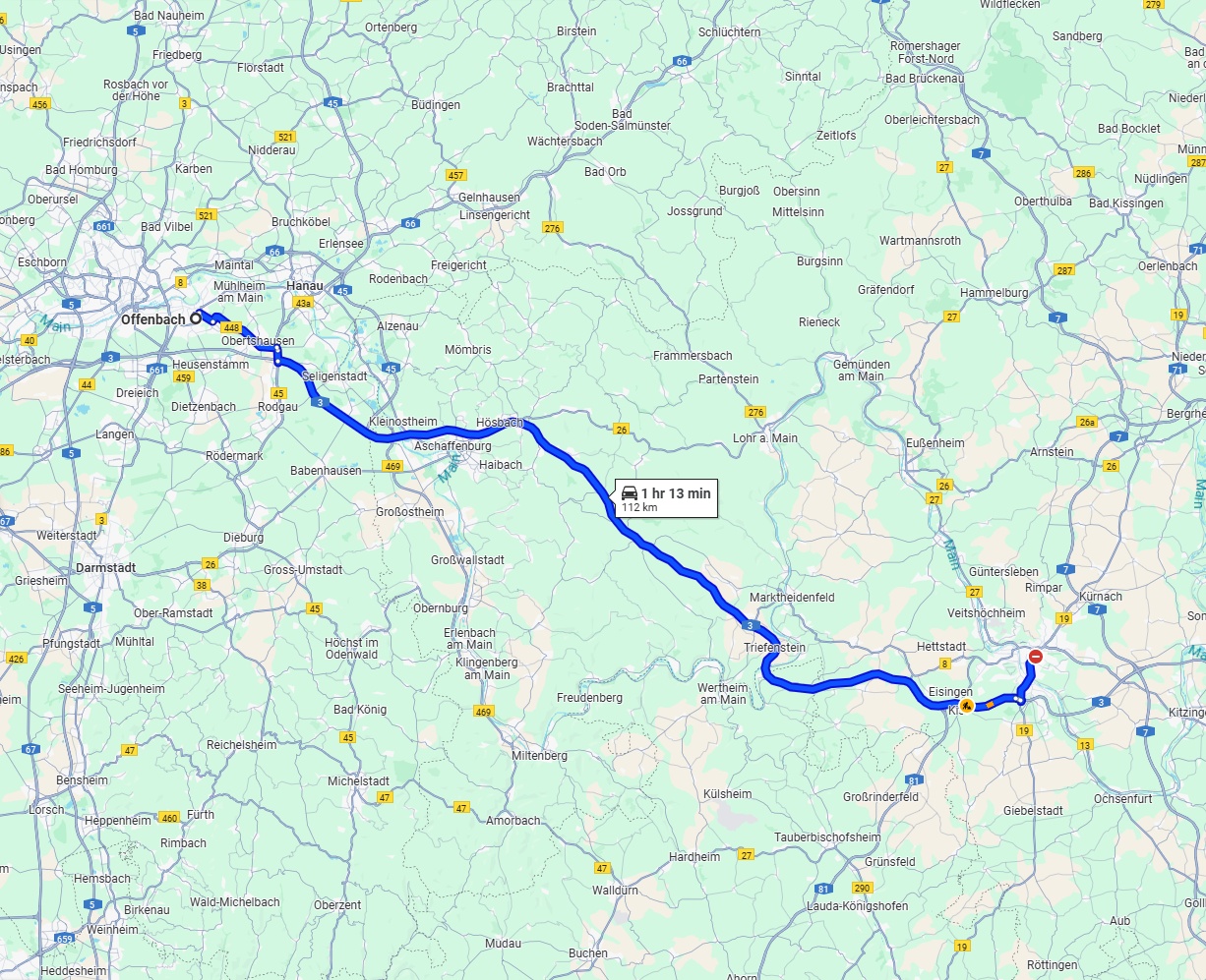Anreise von Offenbach am Main Zu Würzburg Über via A3