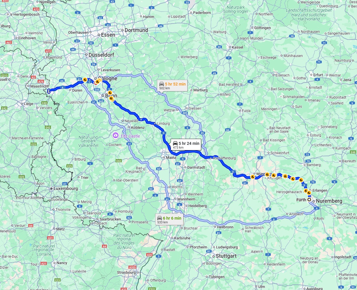 Anreise von Fürth Zu Aachen Über via A3