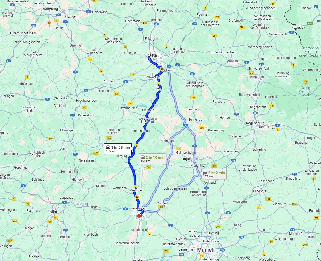 Anreise von Fürth Zu Augsburg Über via B2