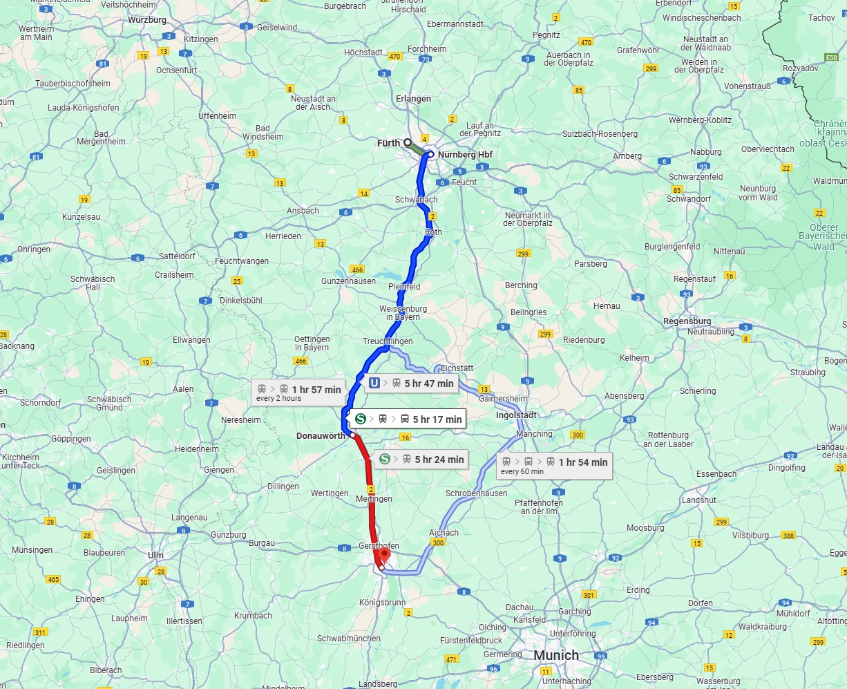 Anreise von Fürth Zu Augsburg Über 