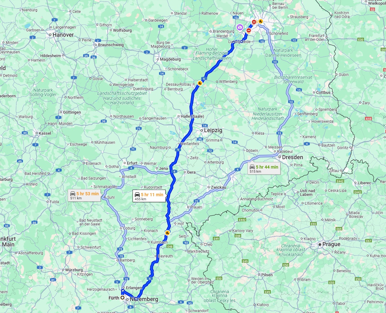 Anreise von Fürth Zu Berlin Über via A9