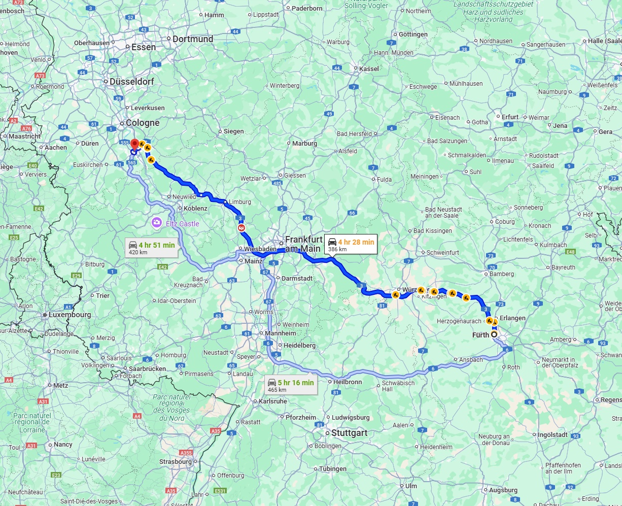 Anreise von Fürth Zu Bonn Über via A3