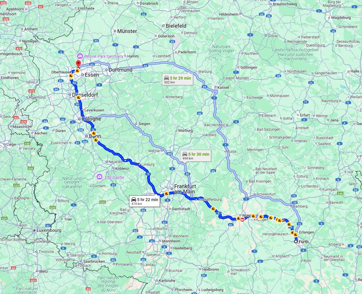 Anreise von Fürth Zu Bottrop Über via A3