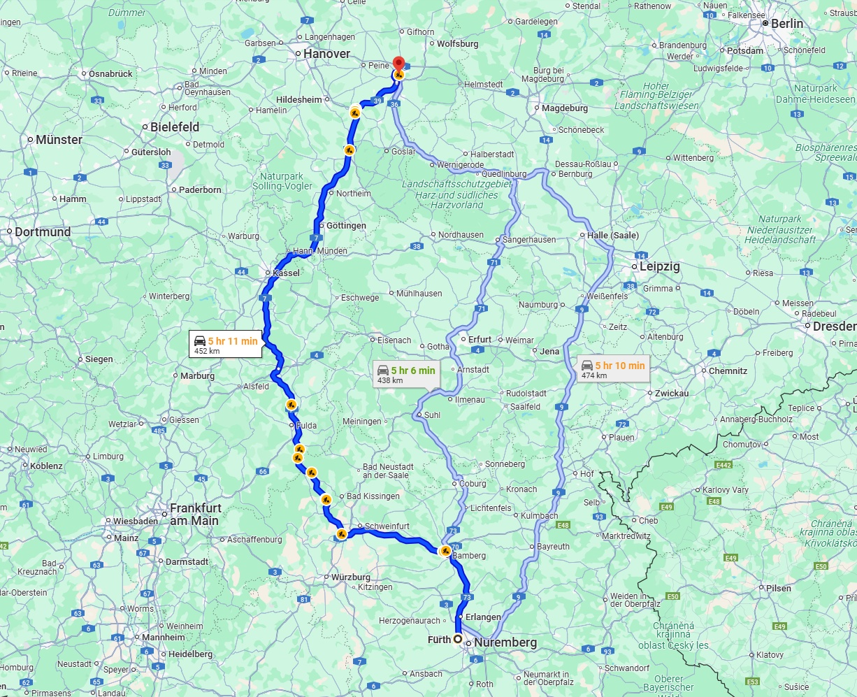 Anreise von Fürth Zu Braunschweig Über via A7