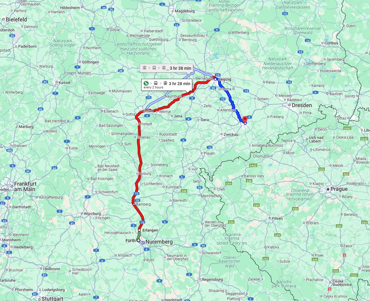 Anreise von Fürth Zu Chemnitz Über 