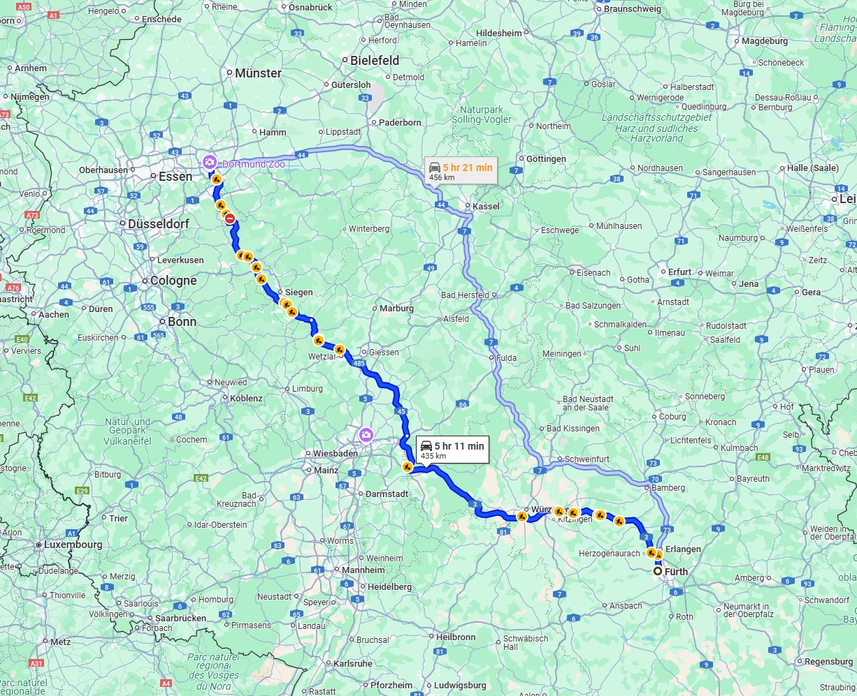 Anreise von Fürth Zu Dortmund Über via A3 and A45