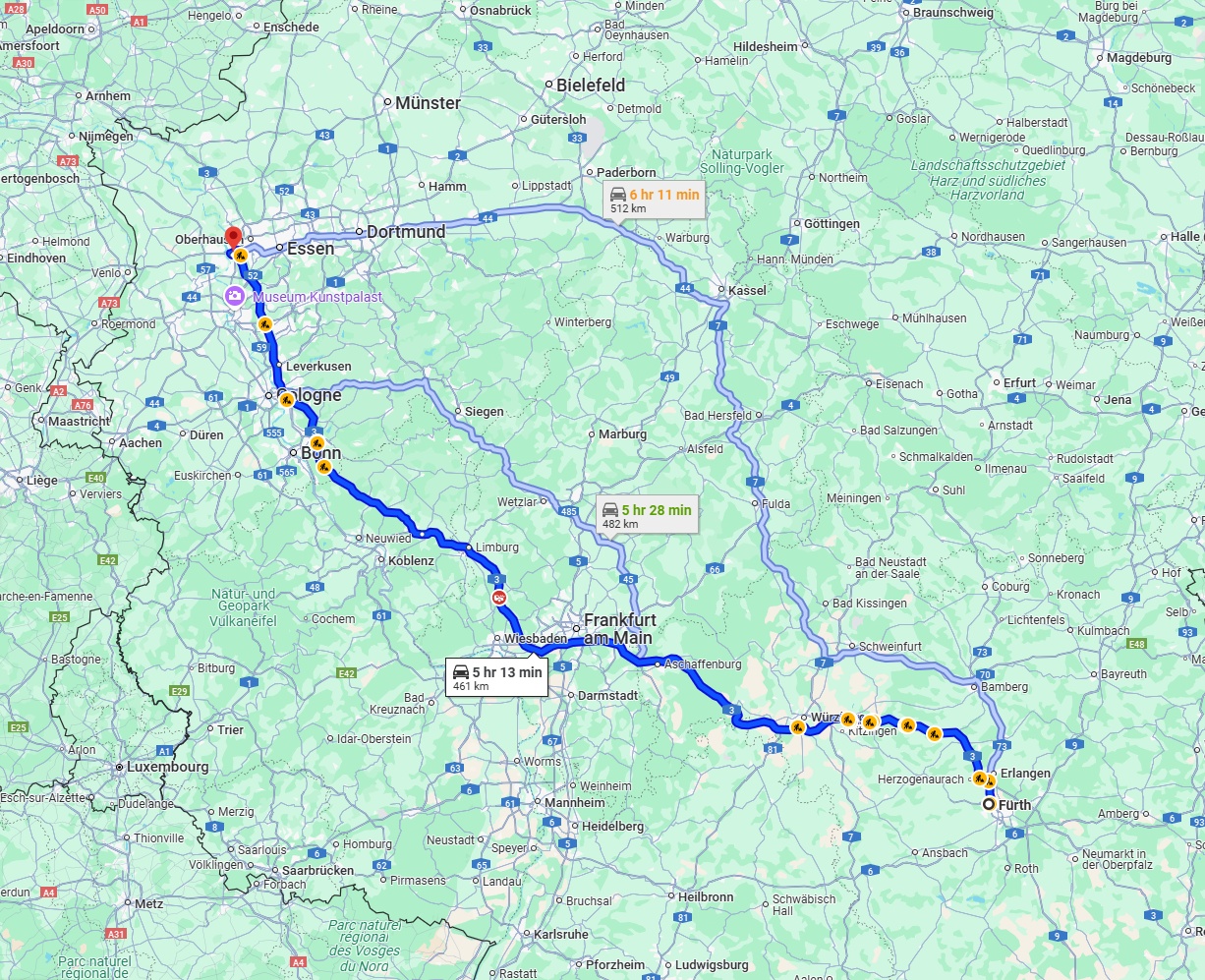 Anreise von Fürth Zu Duisburg Über via A3