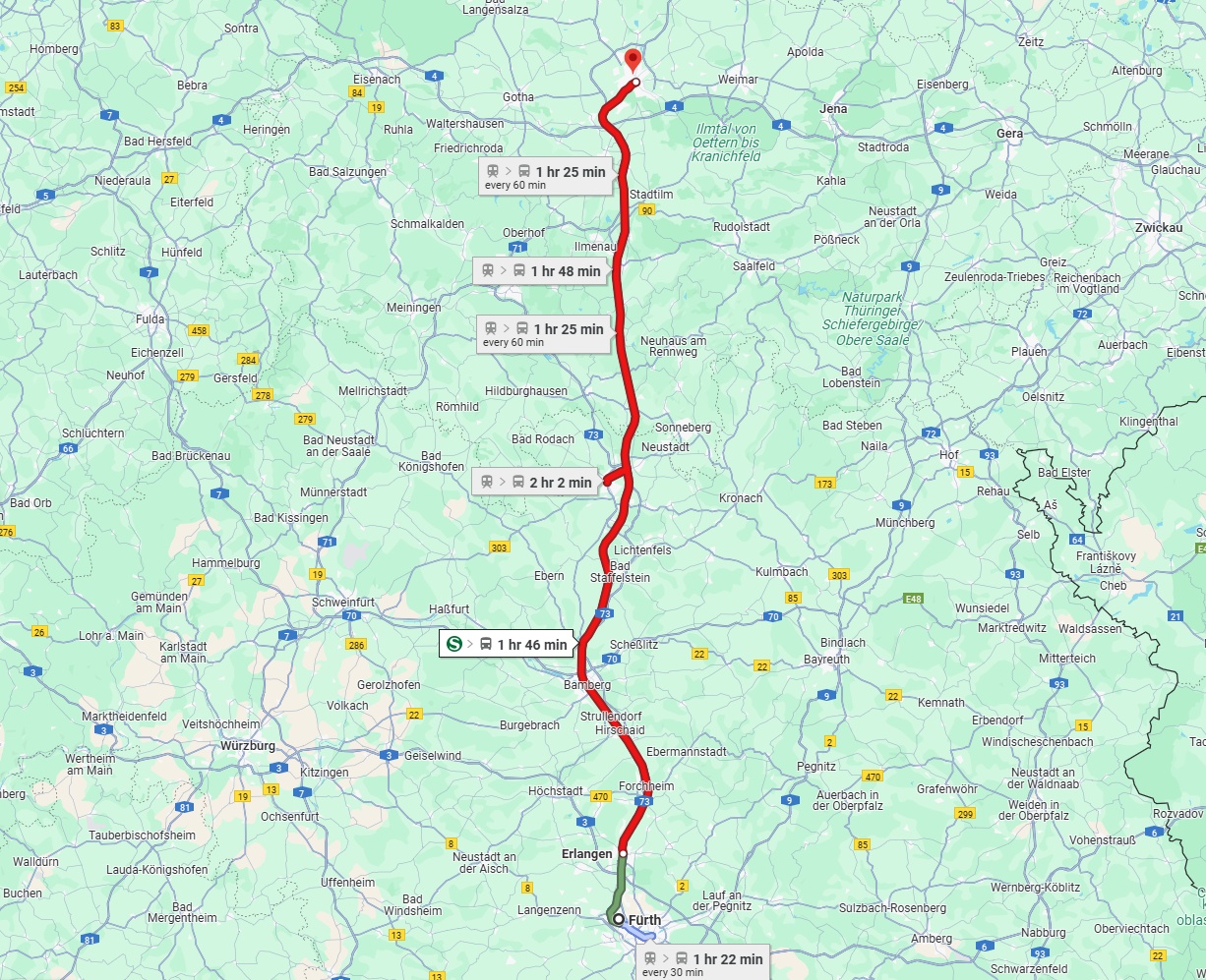 Anreise von Fürth Zu Erfurt Über 