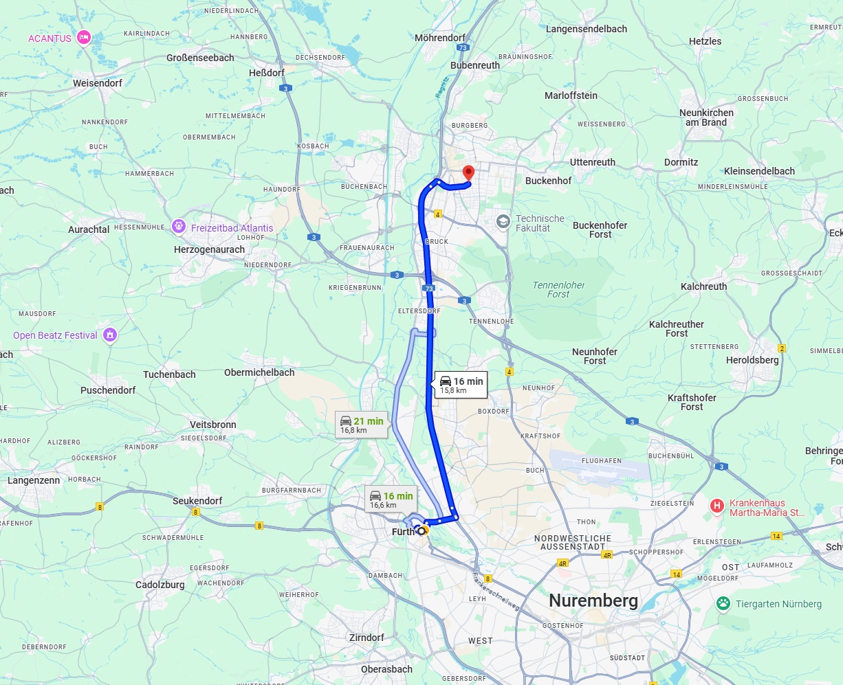 Anreise von Fürth Zu Erlangen Über via A73