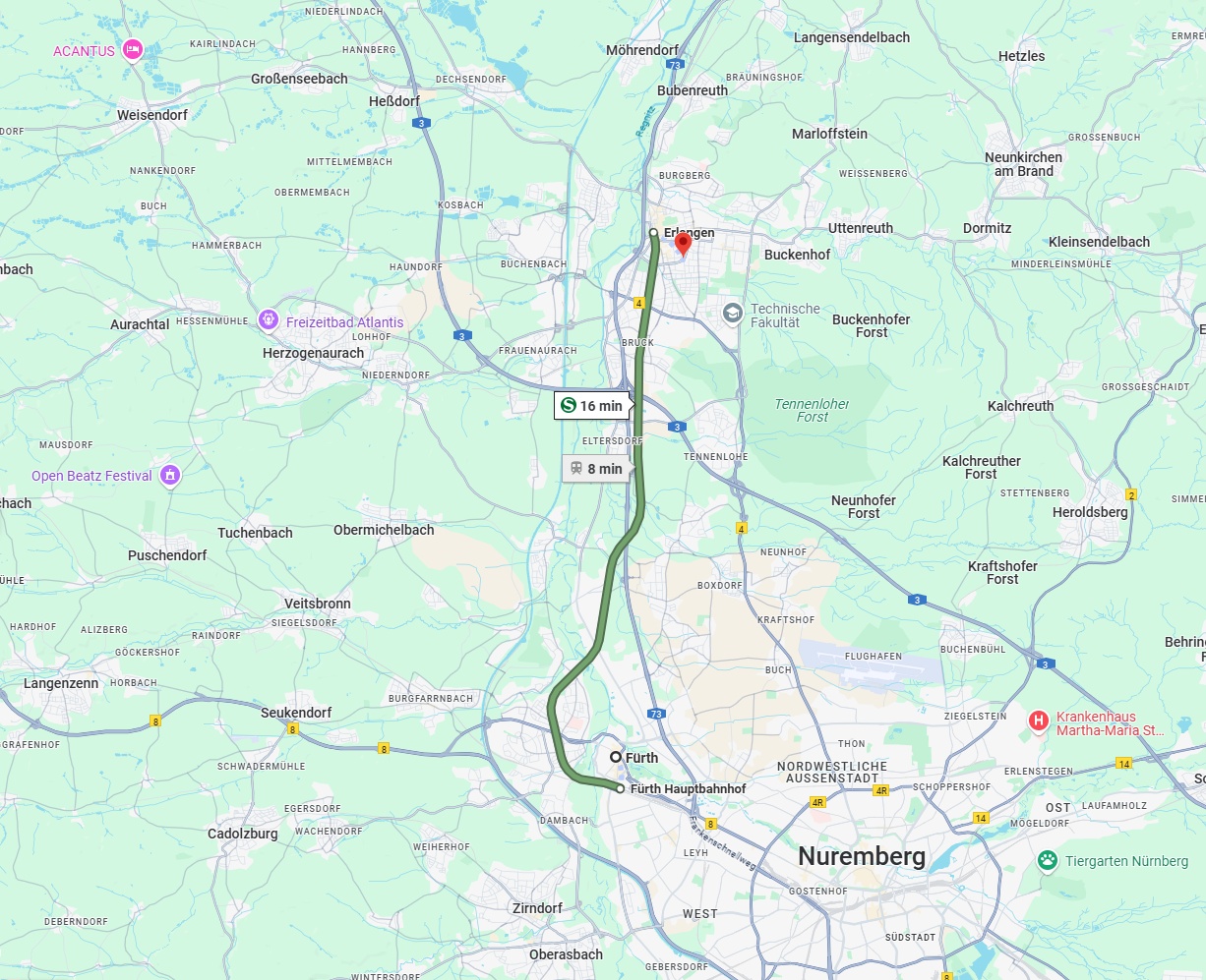 Anreise von Fürth Zu Erlangen Über 