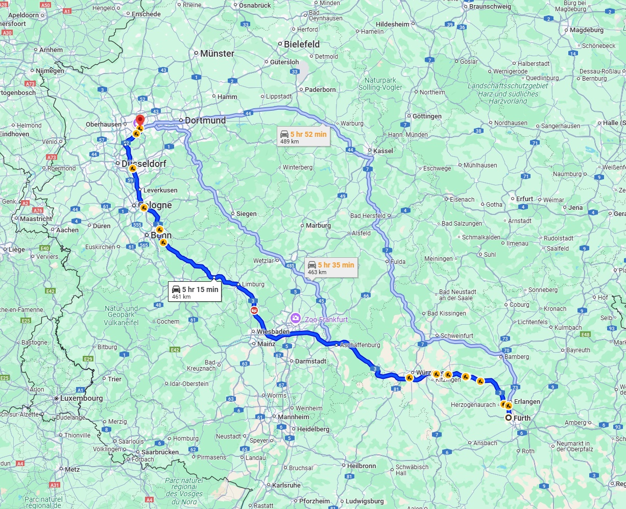 Anreise von Fürth Zu Essen Über via A3