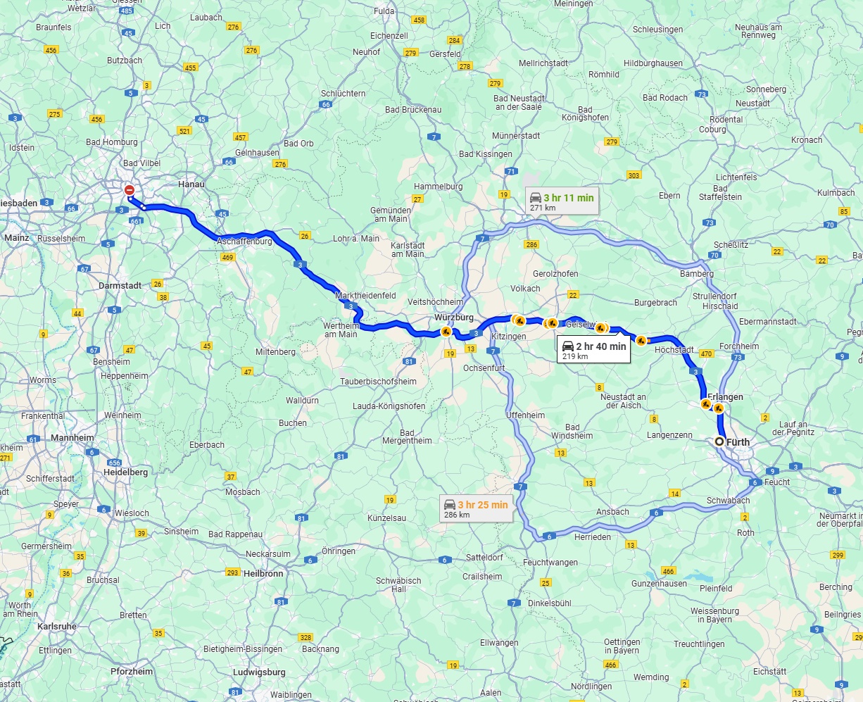 Anreise von Fürth Zu Frankfurt am Main Über via A3