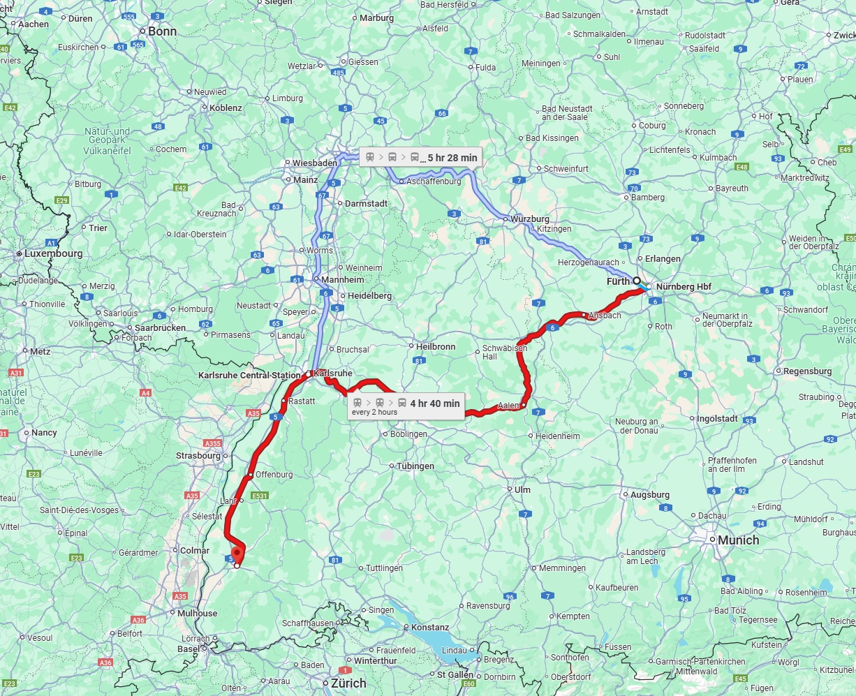 Anreise von Fürth Zu Freiburg im Breisgau Über 