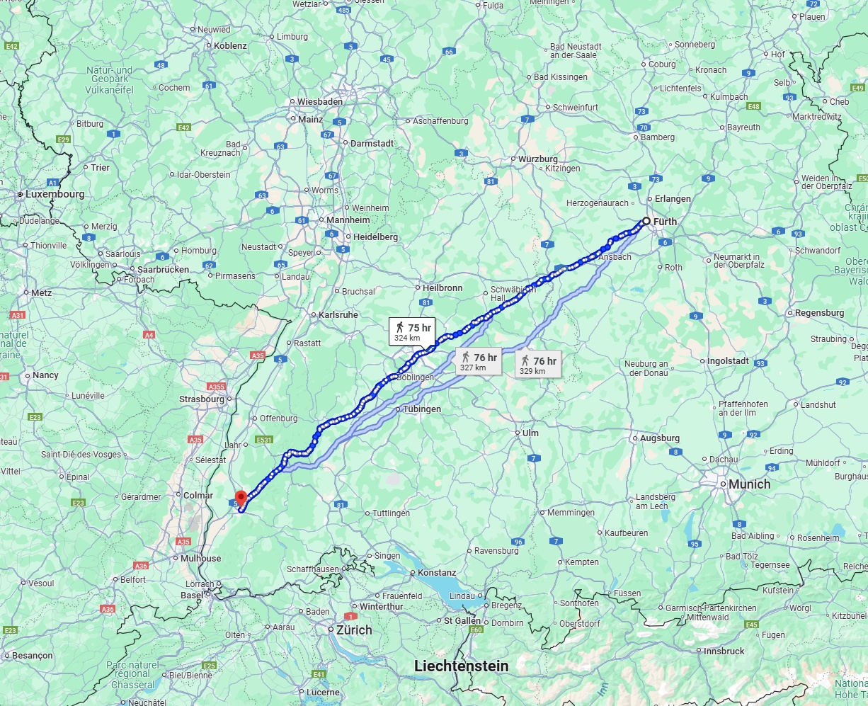 Anreise von Fürth Zu Freiburg im Breisgau Über 