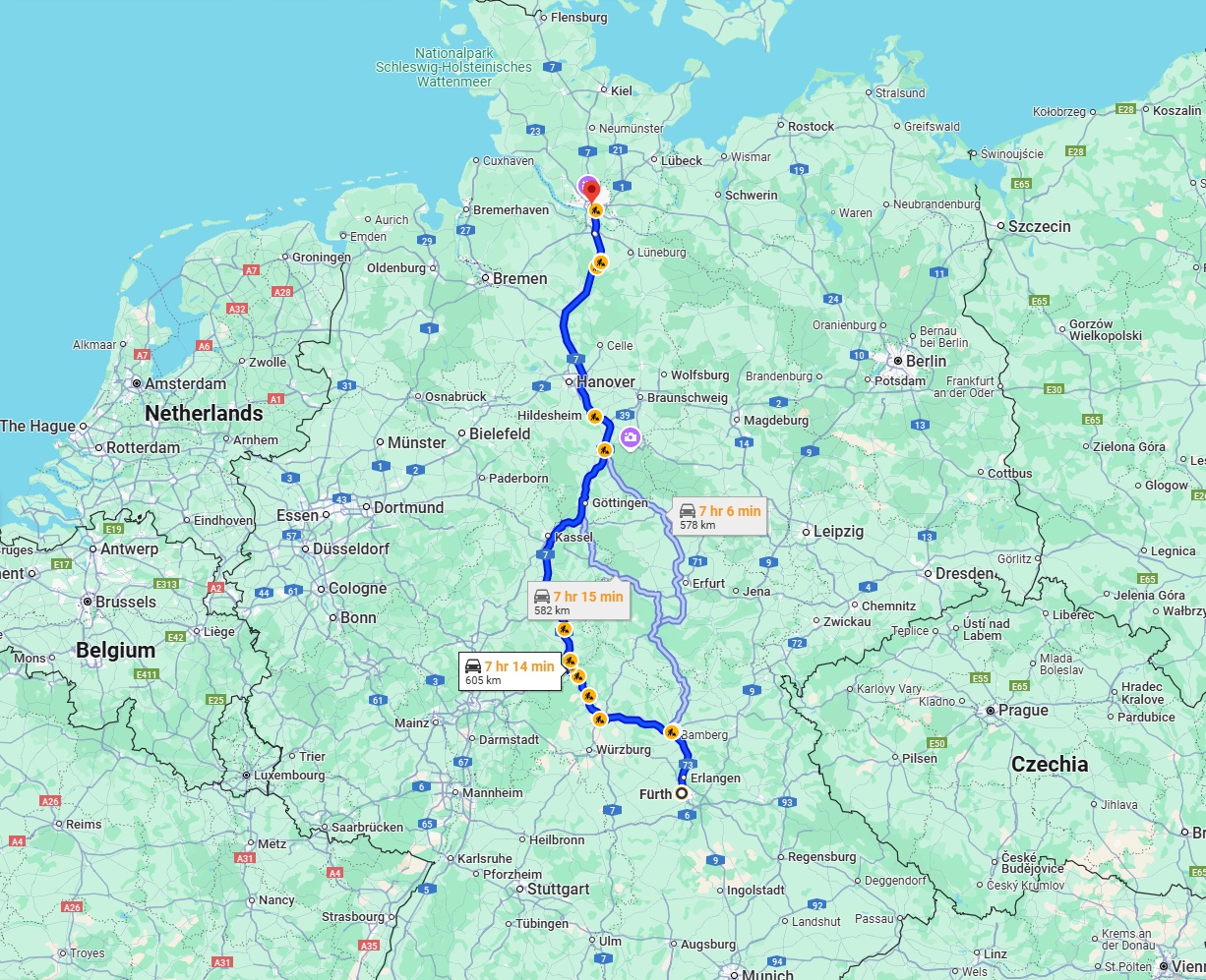 Anreise von Fürth Zu Hamburg Über via A7