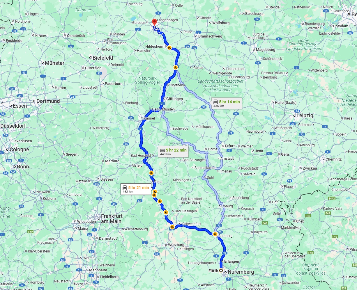 Anreise von Fürth Zu Hannover Über via A7