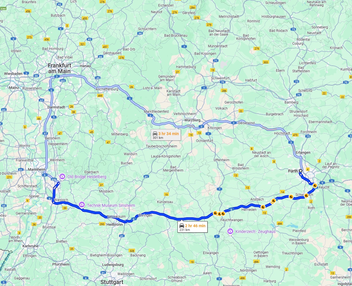 Anreise von Fürth Zu Heidelberg Über via A6