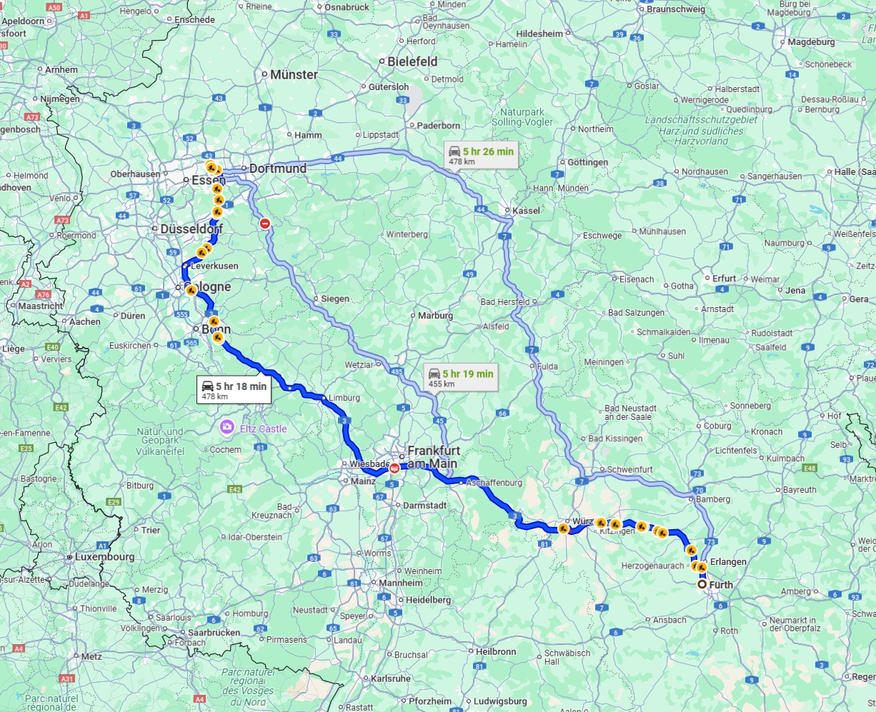 Anreise von Fürth Zu Herne Über via A3