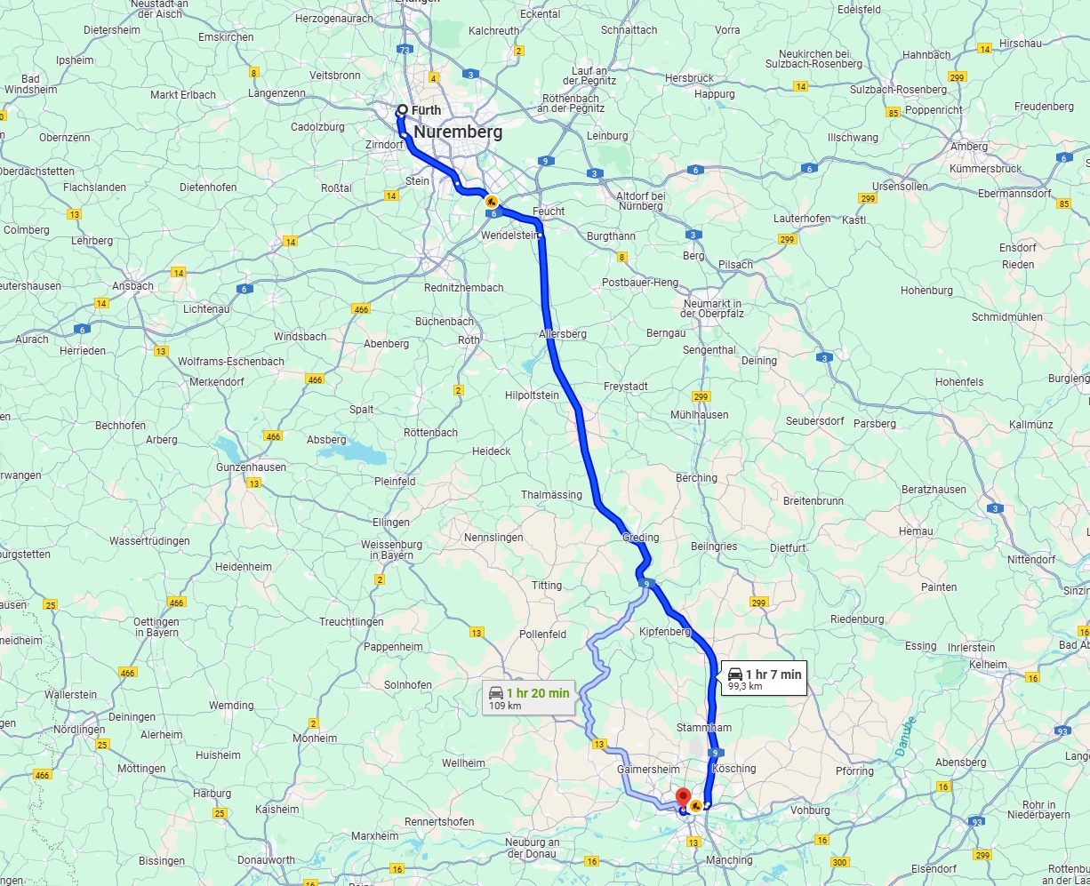 Anreise von Fürth Zu Ingolstadt Über via A9