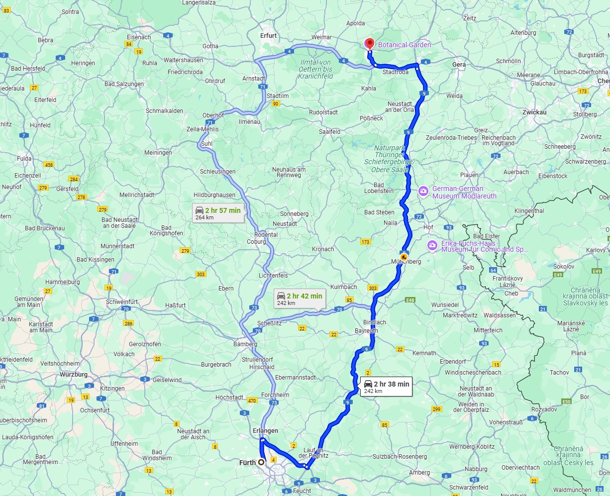 Anreise von Fürth Zu Jena Über via A9