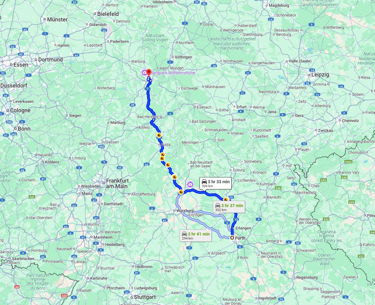 Anreise von Fürth Zu Kassel Über via A7