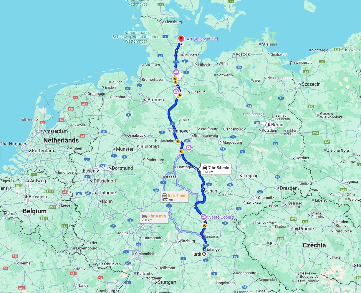 Anreise von Fürth Zu Kiel Über via A7