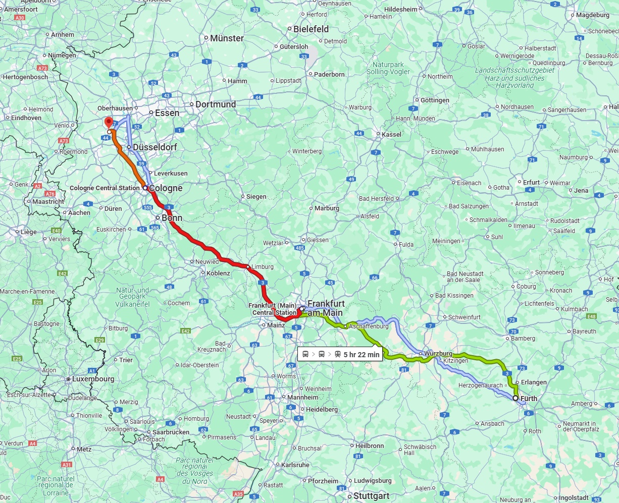 Anreise von Fürth Zu Krefeld Über 