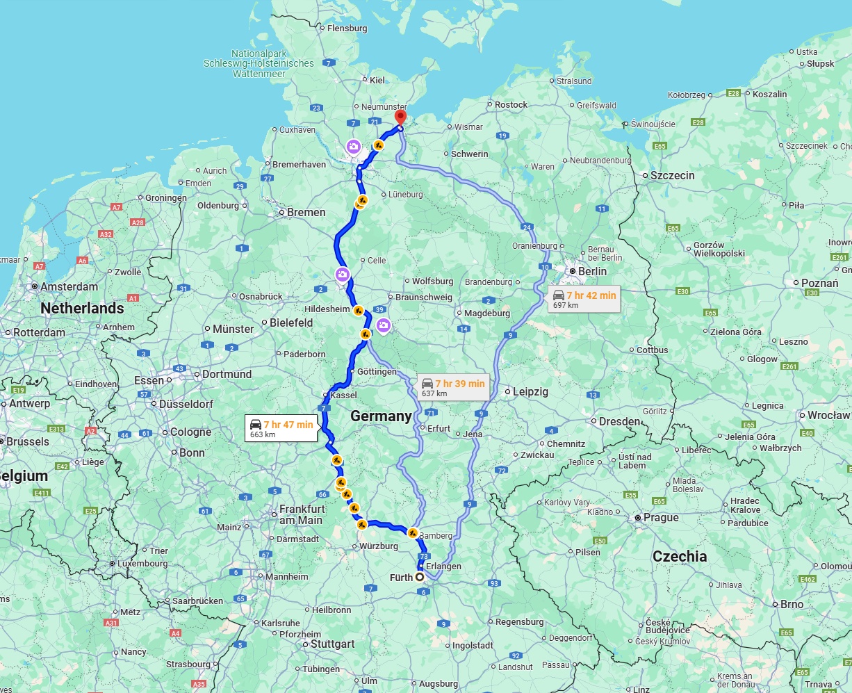 Anreise von Fürth Zu Lübeck Über via A7