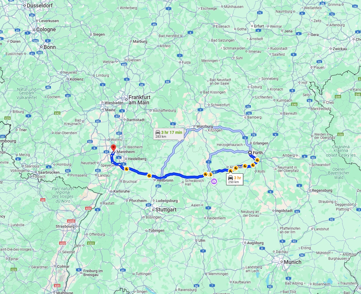 Anreise von Fürth Zu Ludwigshafen am Rhein Über via A6