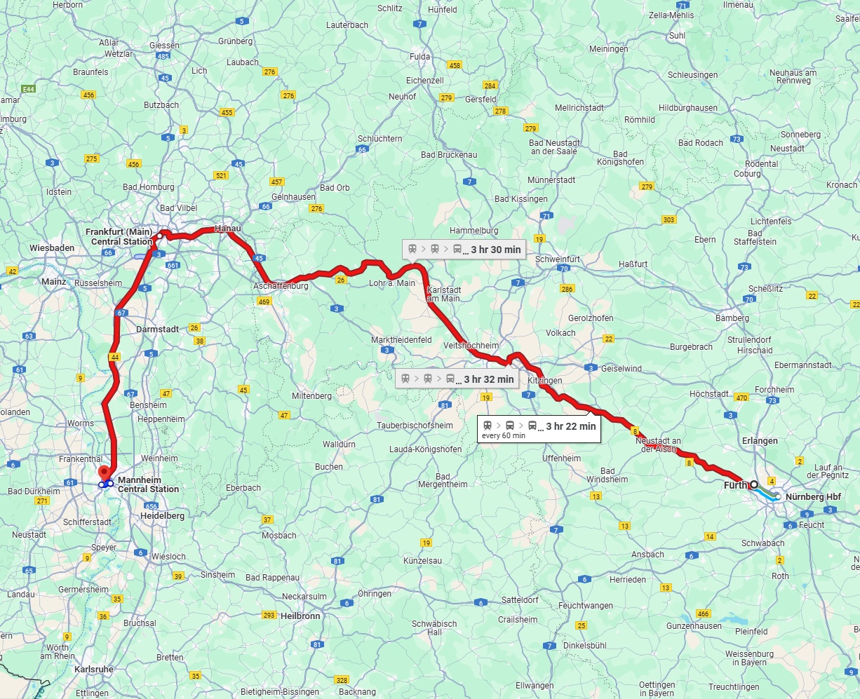 Anreise von Fürth Zu Ludwigshafen am Rhein Über 