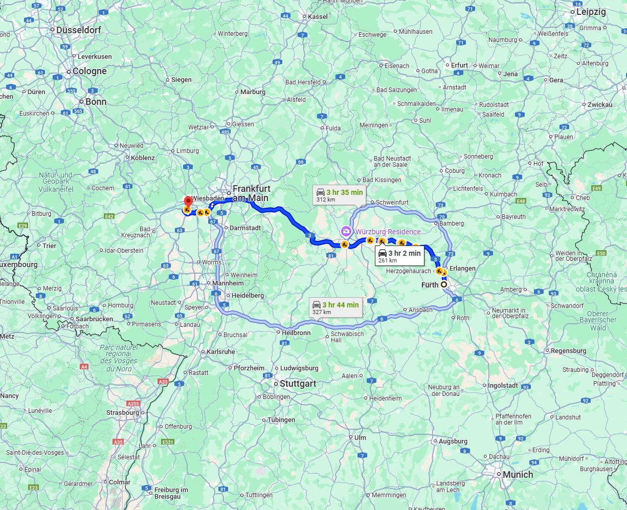 Anreise von Fürth Zu Mainz Über via A3
