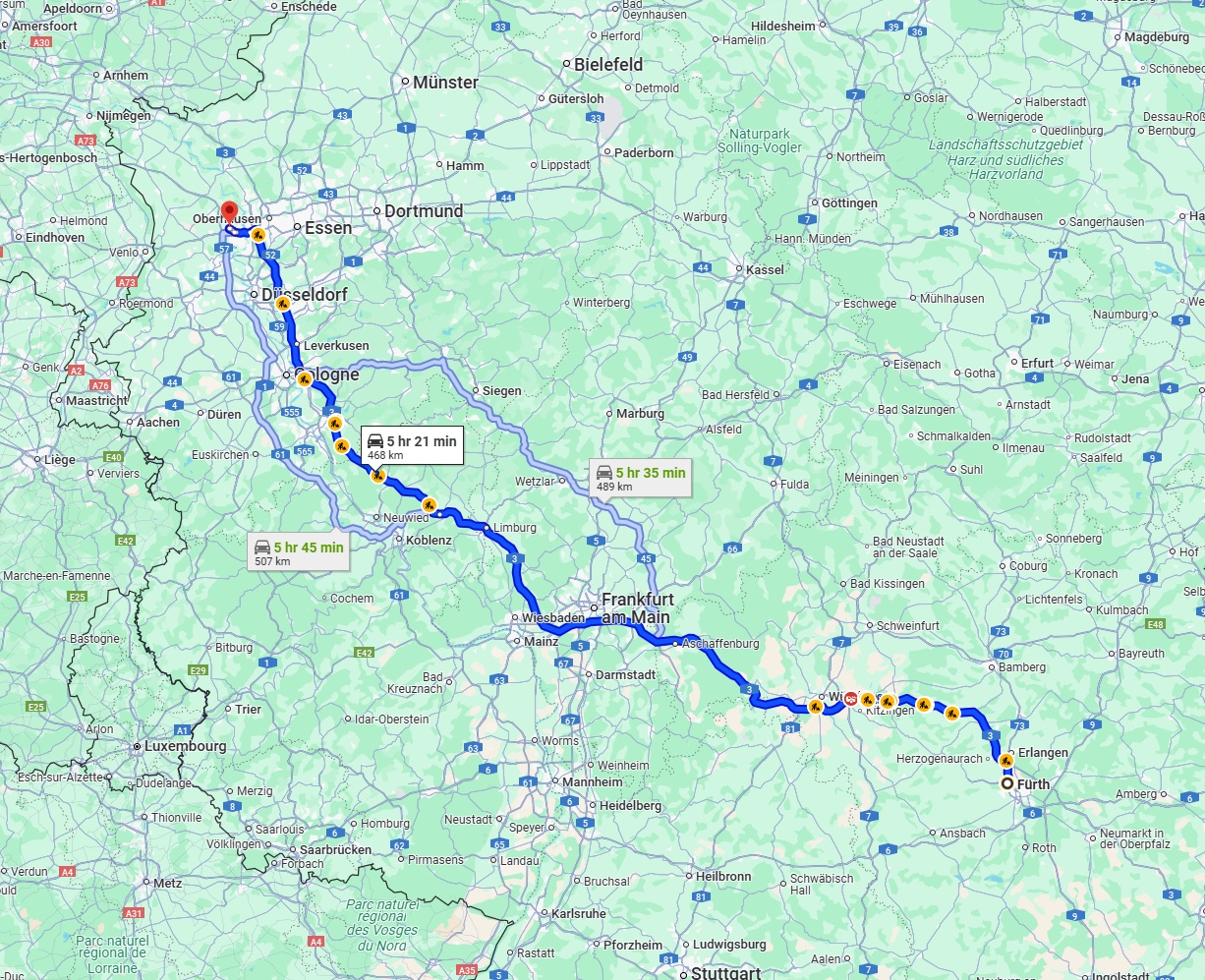 Anreise von Fürth Zu Moers Über via A3