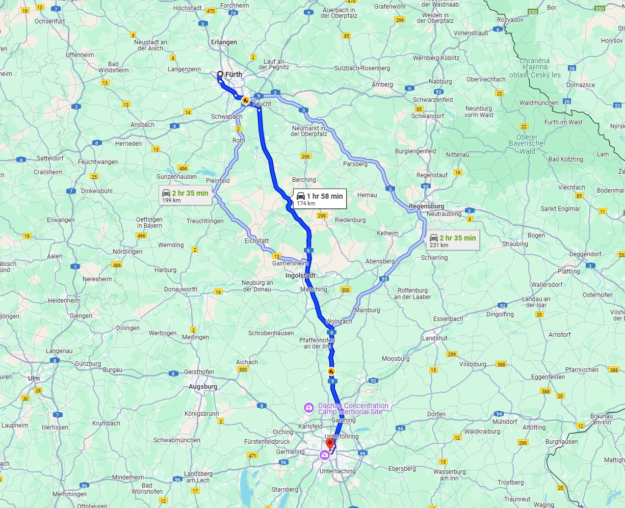 Anreise von Fürth Zu München Über via A9