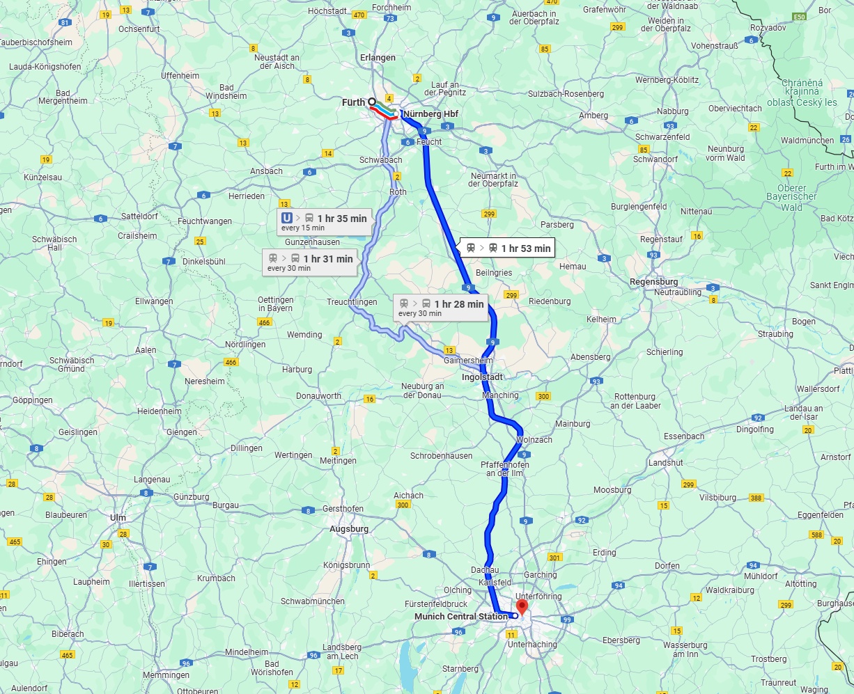 Anreise von Fürth Zu München Über 