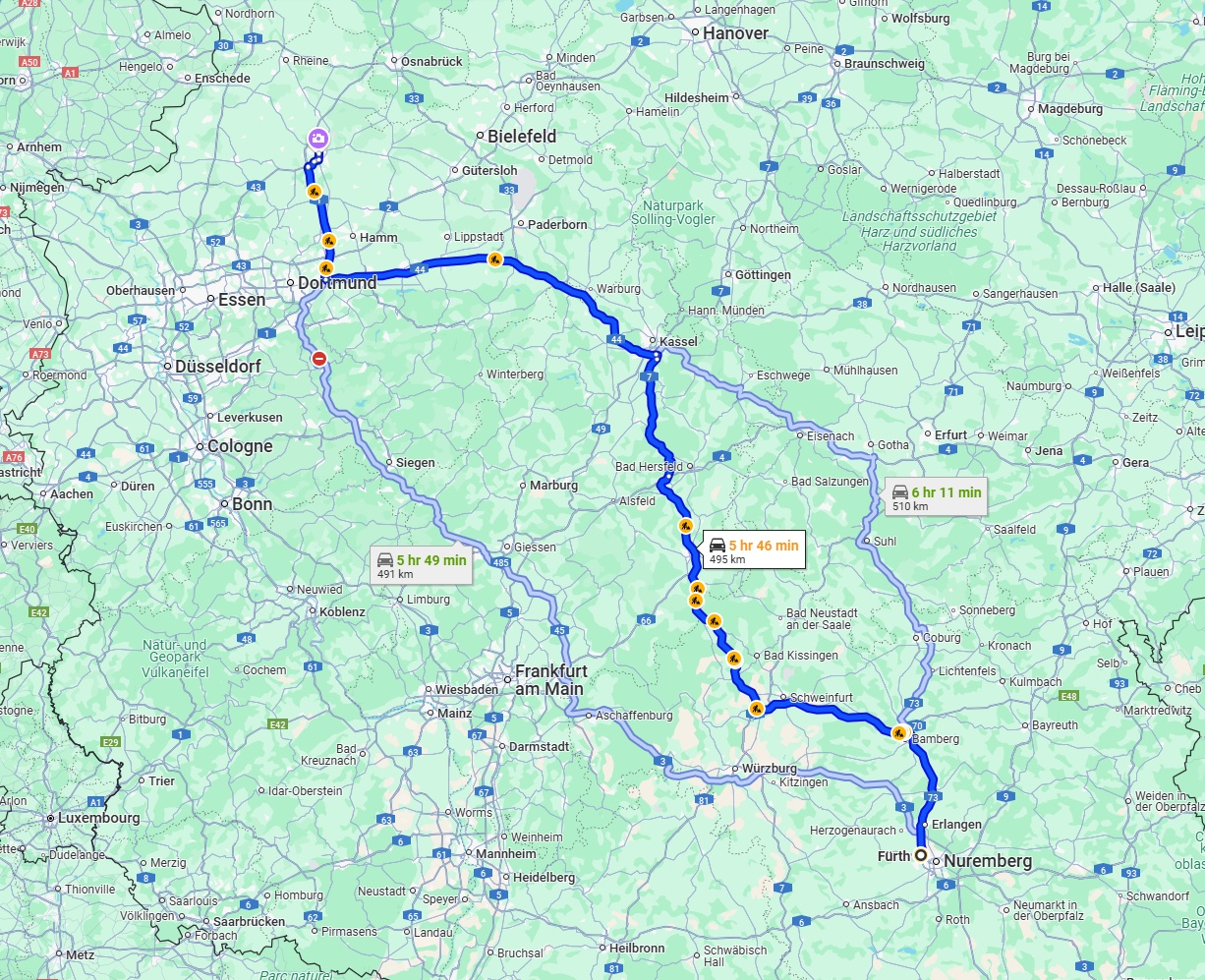 Anreise von Fürth Zu Münster Über via A7 and A44