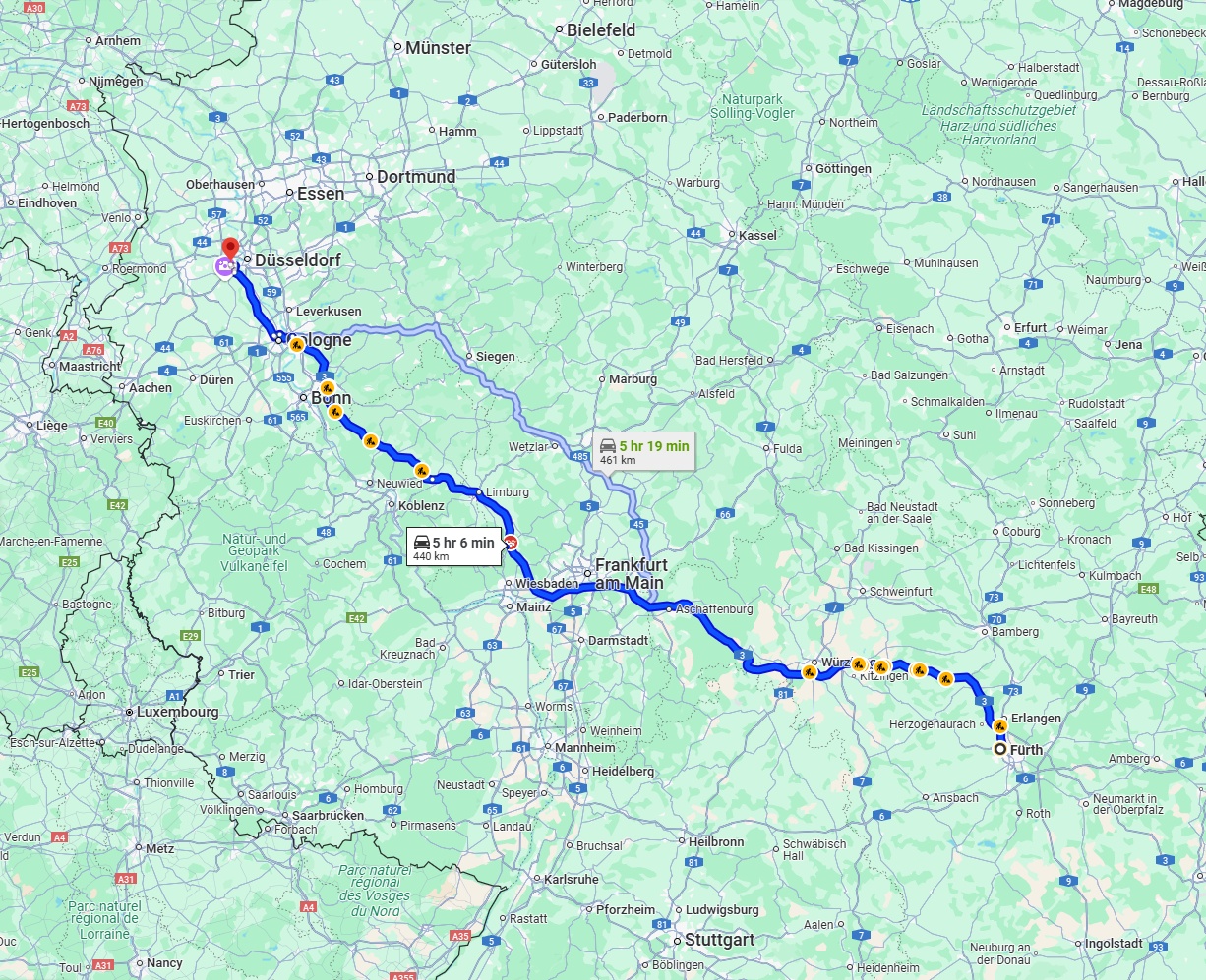 Anreise von Fürth Zu Neuss Über via A3