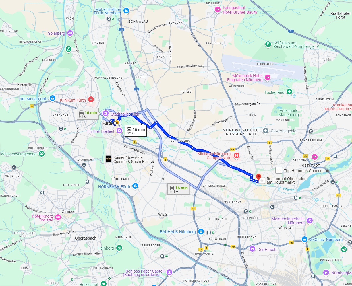 Anreise von Fürth Zu Nürnberg Über via Schnieglinger Str.