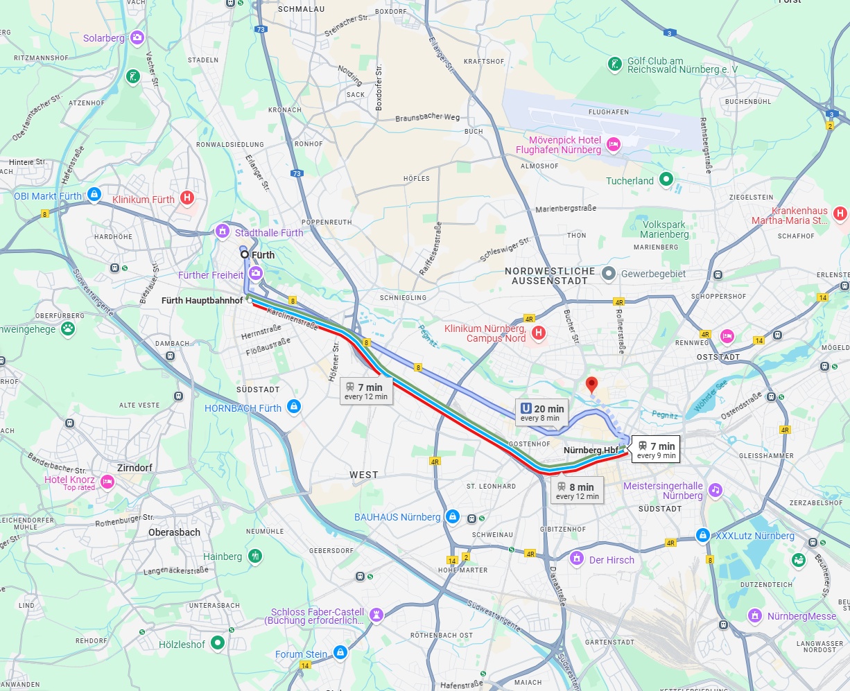 Anreise von Fürth Zu Nürnberg Über 