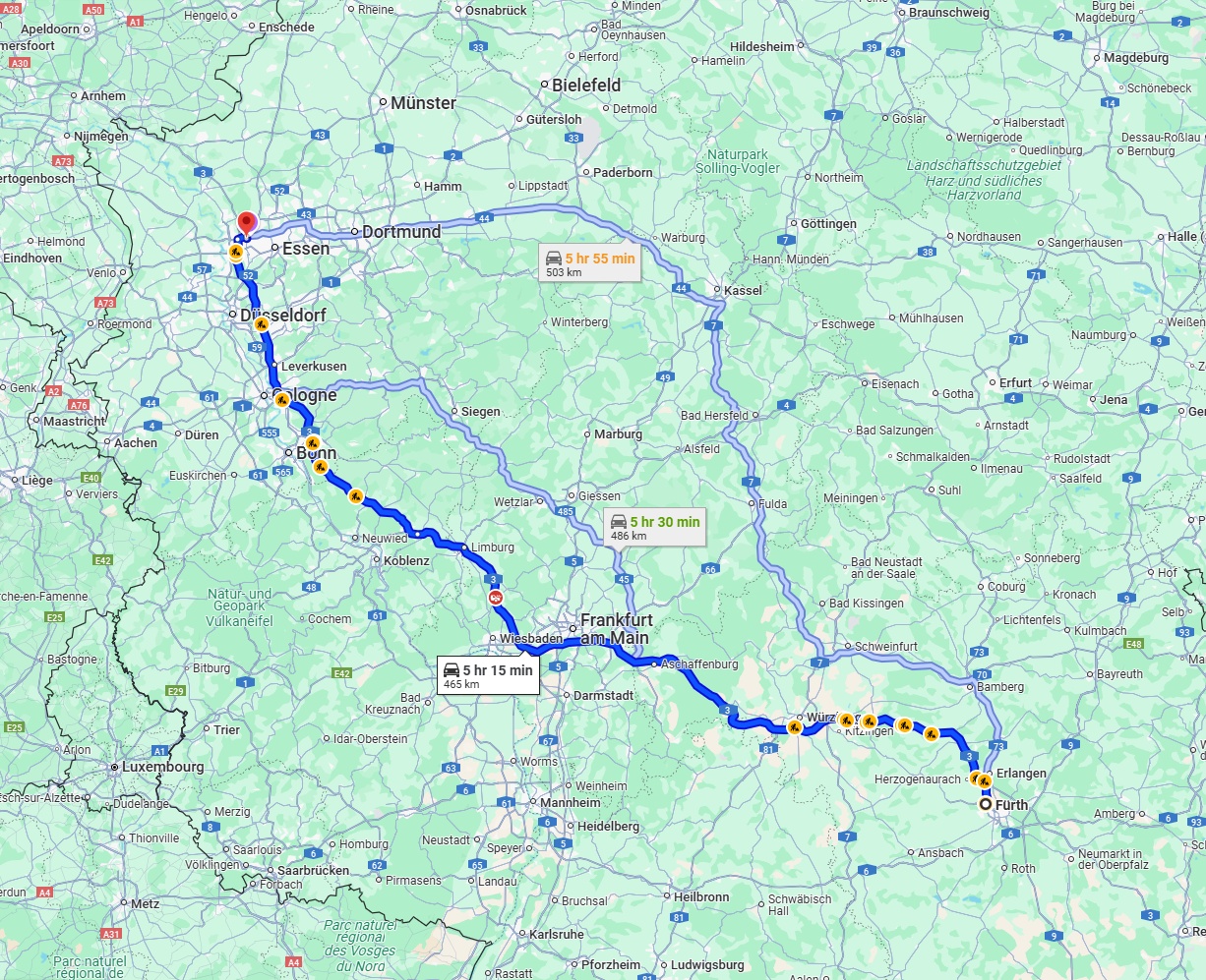 Anreise von Fürth Zu Oberhausen Über via A3