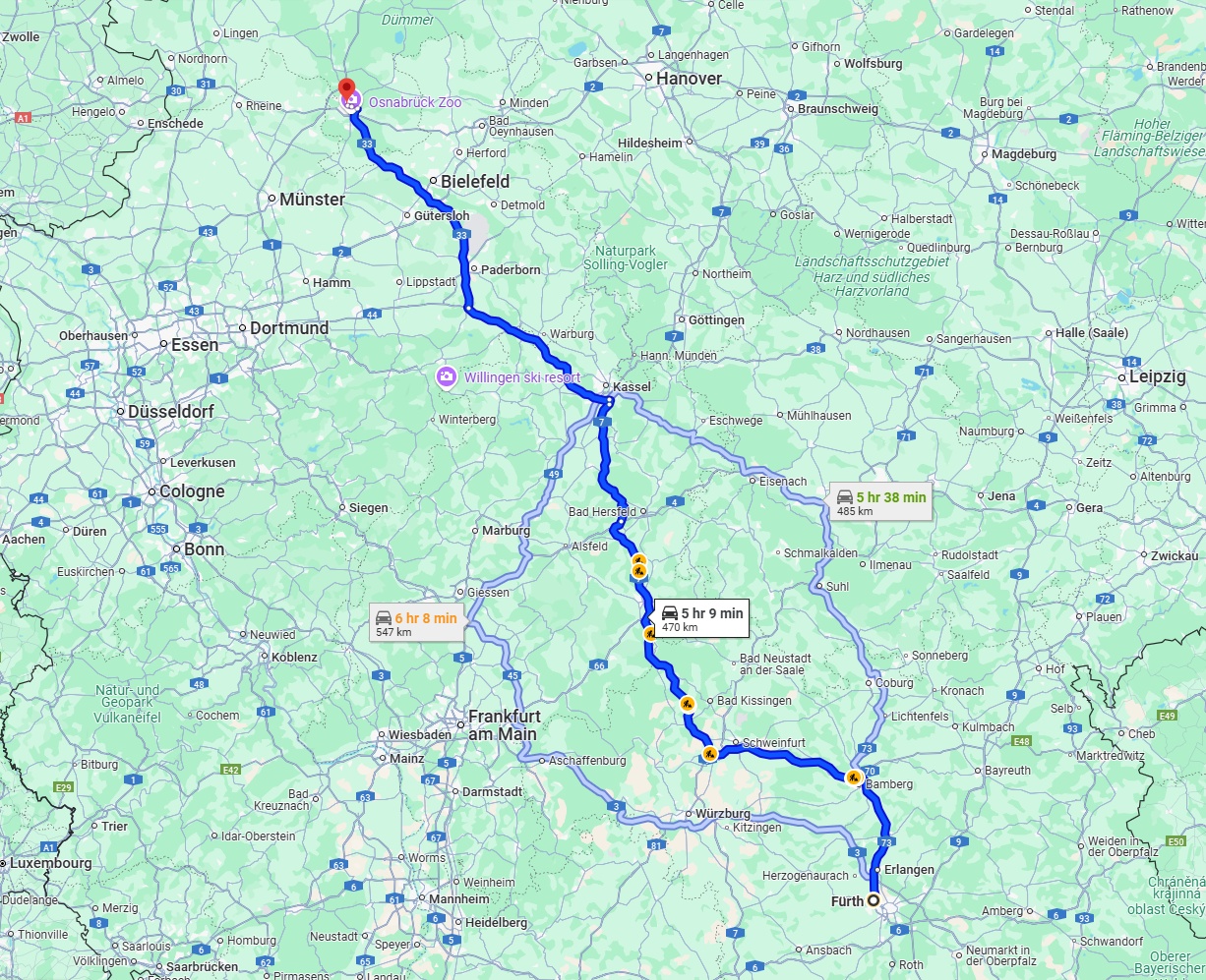 Anreise von Fürth Zu Osnabrück Über via A7