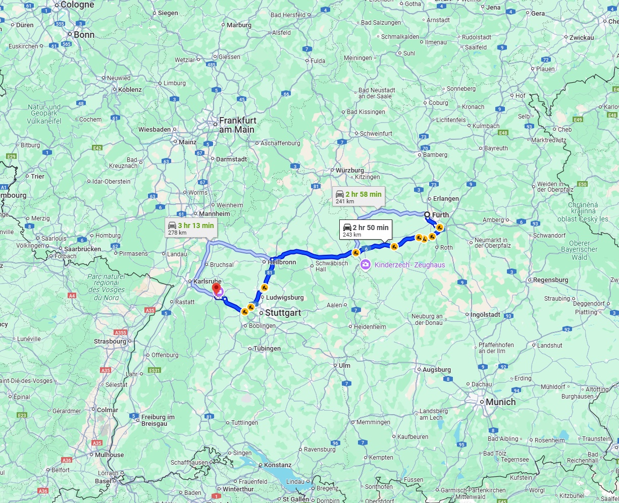 Anreise von Fürth Zu Pforzheim Über via A6