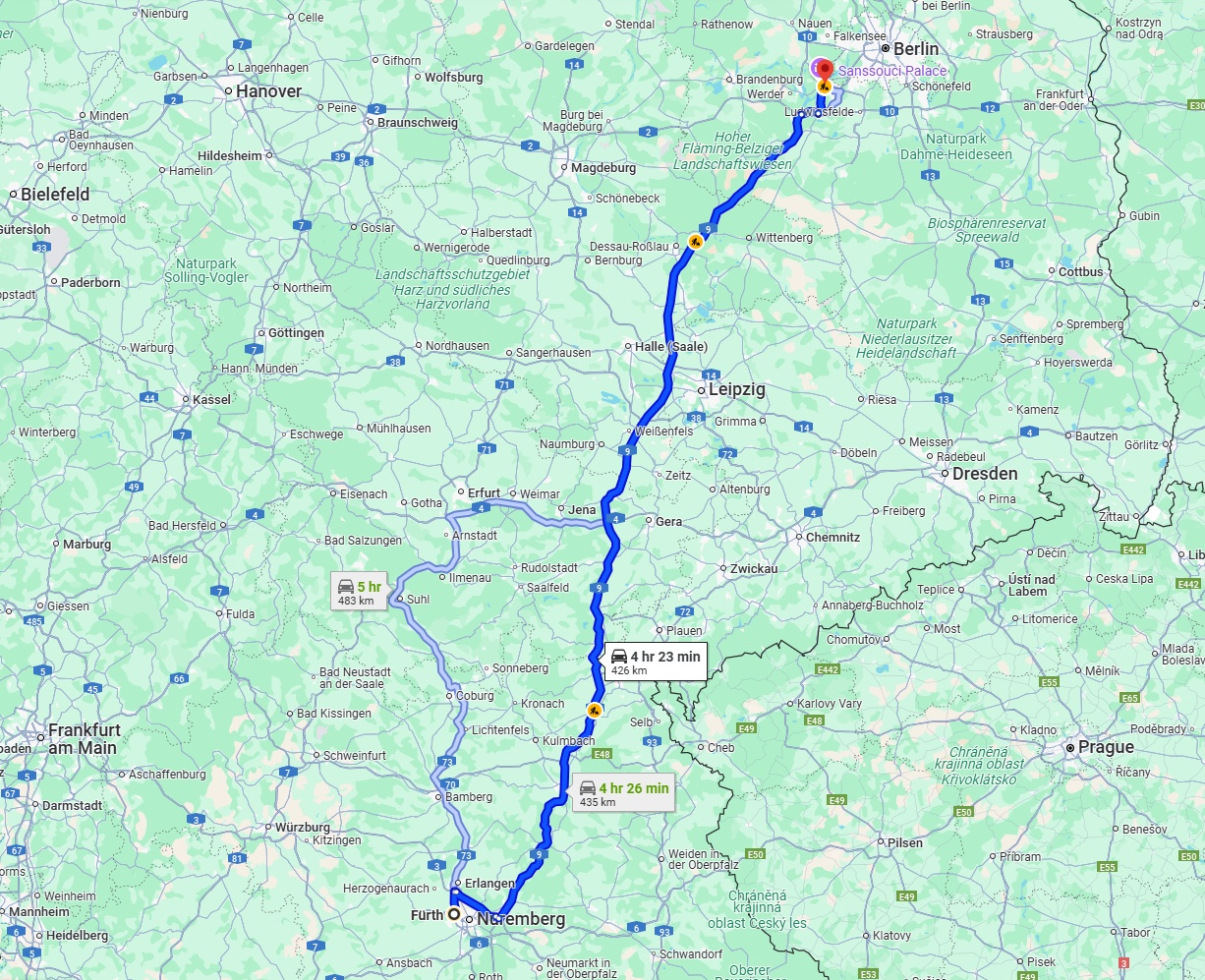 Anreise von Fürth Zu Potsdam Über via A9