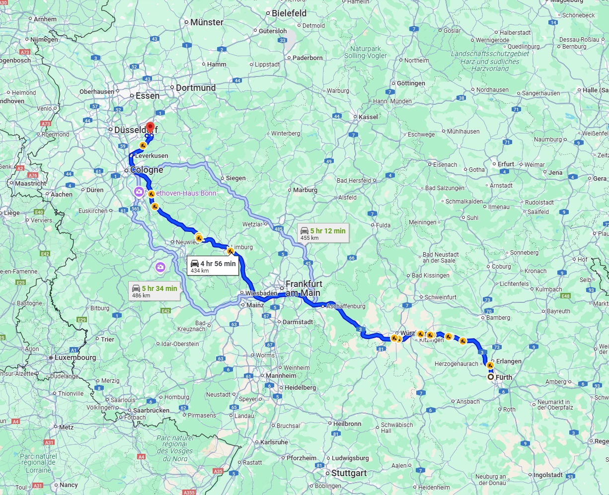 Anreise von Fürth Zu Remscheid Über via A3