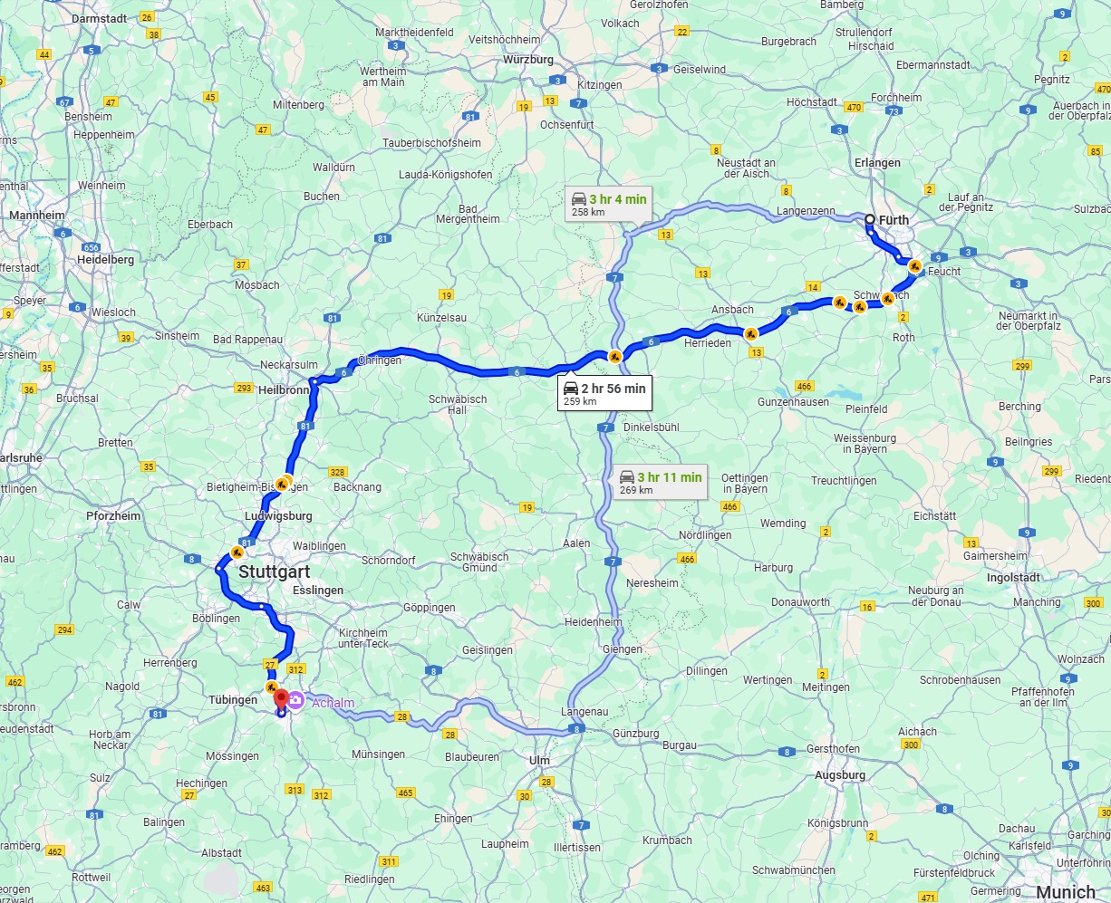 Anreise von Fürth Zu Reutlingen Über via A6