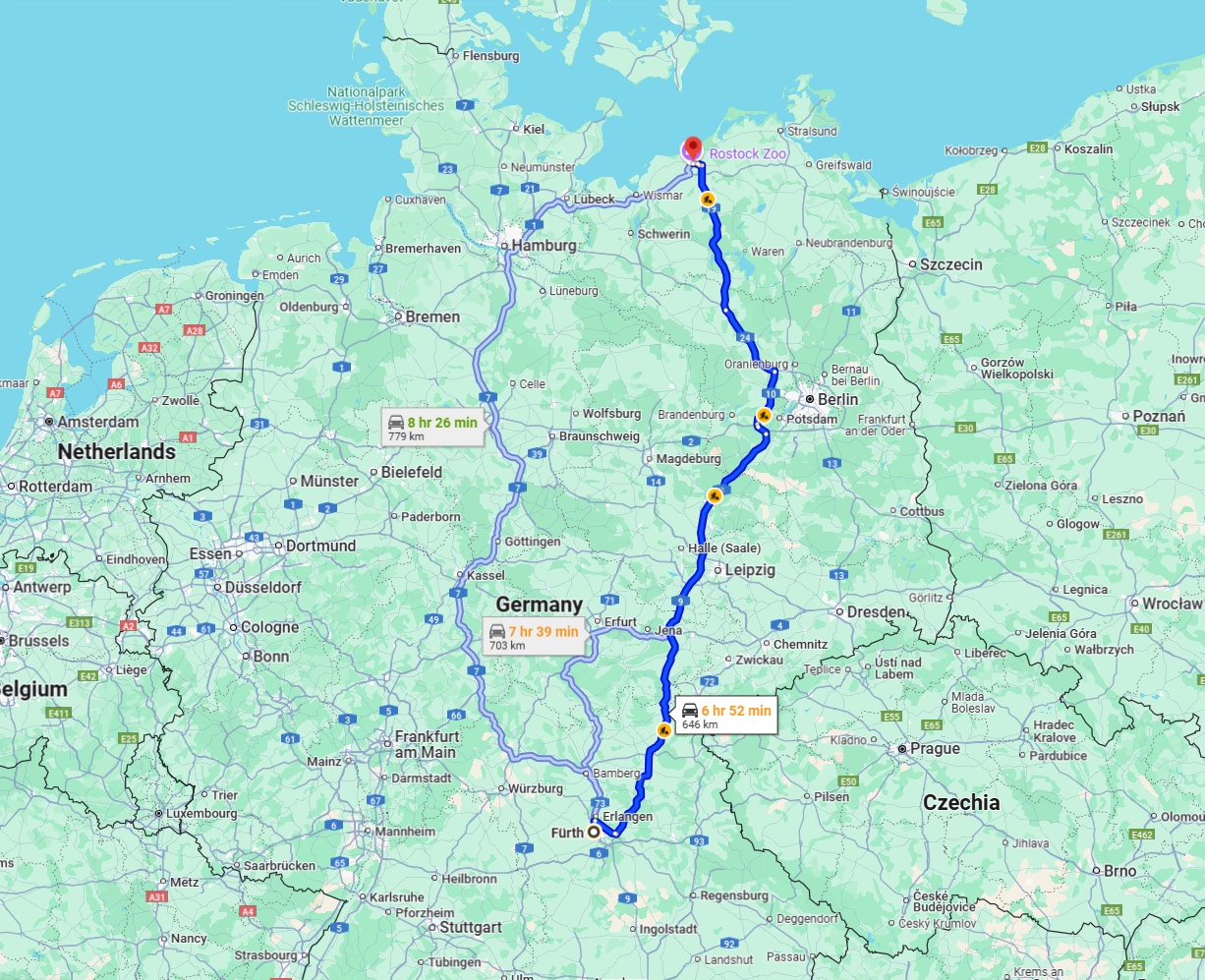 Anreise von Fürth Zu Rostock Über via A9