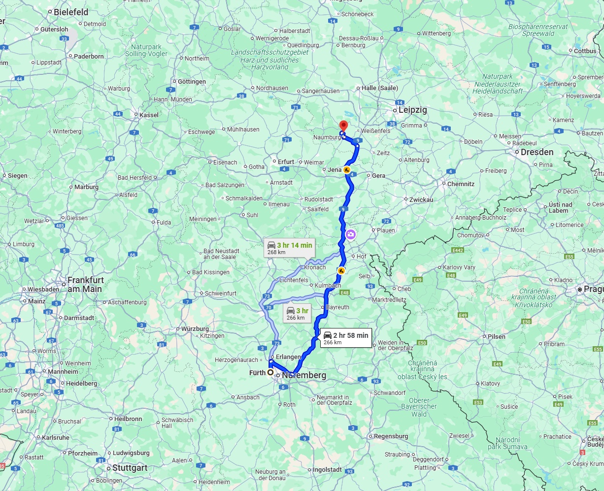 Anreise von Fürth Zu Saale Über via A9