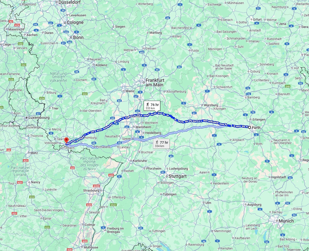 Anreise von Fürth Zu Saarbrücken Über 