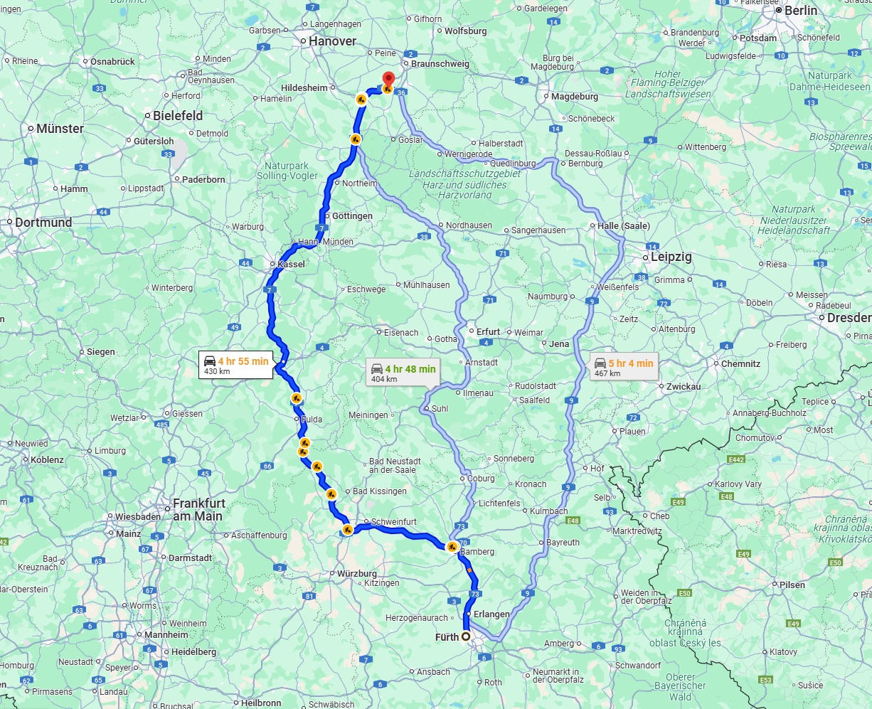 Anreise von Fürth Zu Salzgitter Über via A7